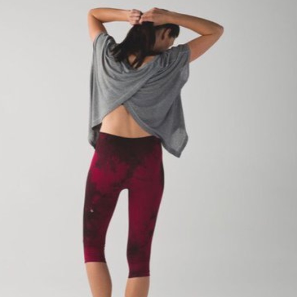 Lululemon In The Flow Crop II Wine Berry Red Print